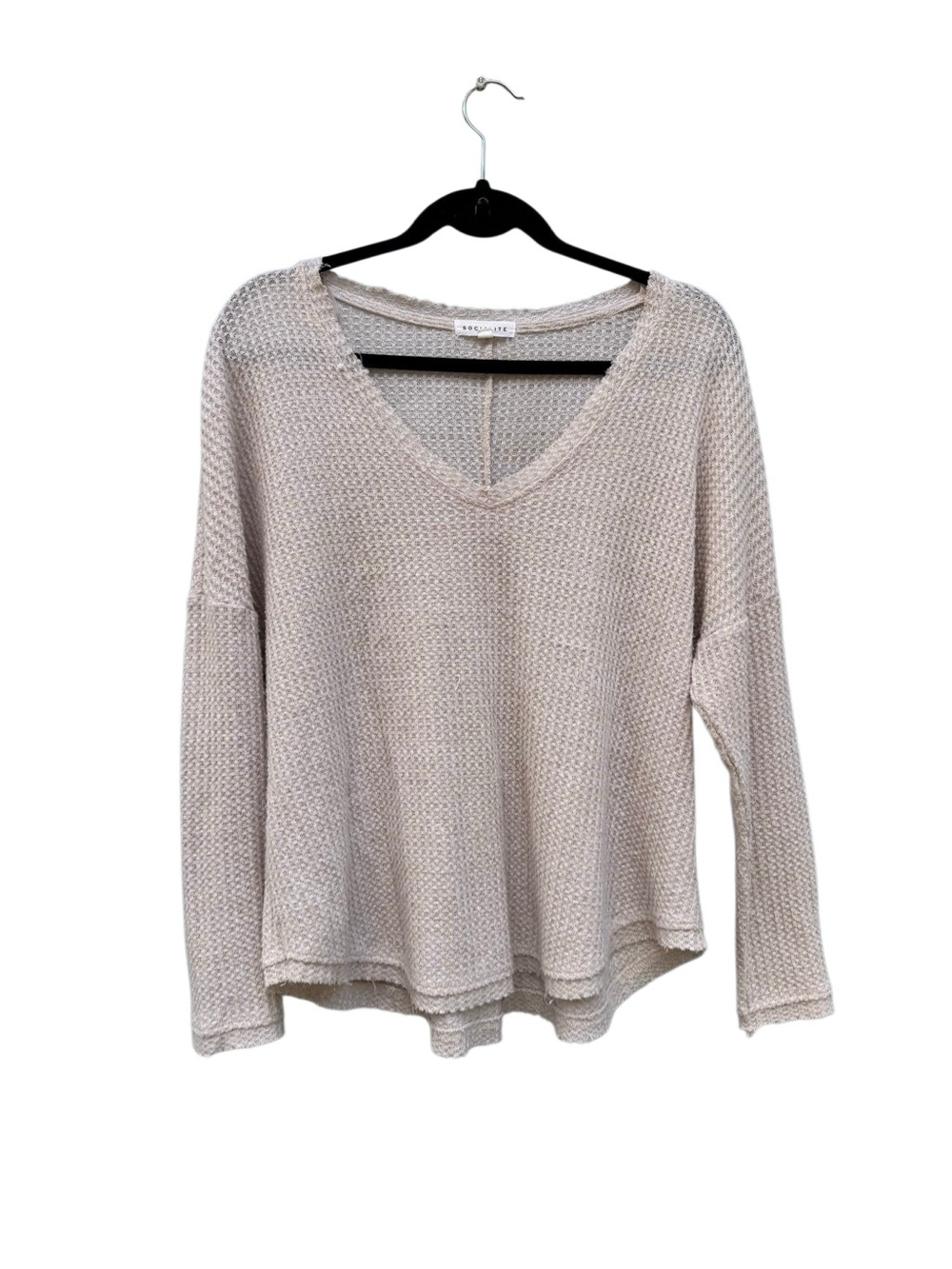 Socialite Women’s Waffle Knit V Neck Top in Cream Size Small